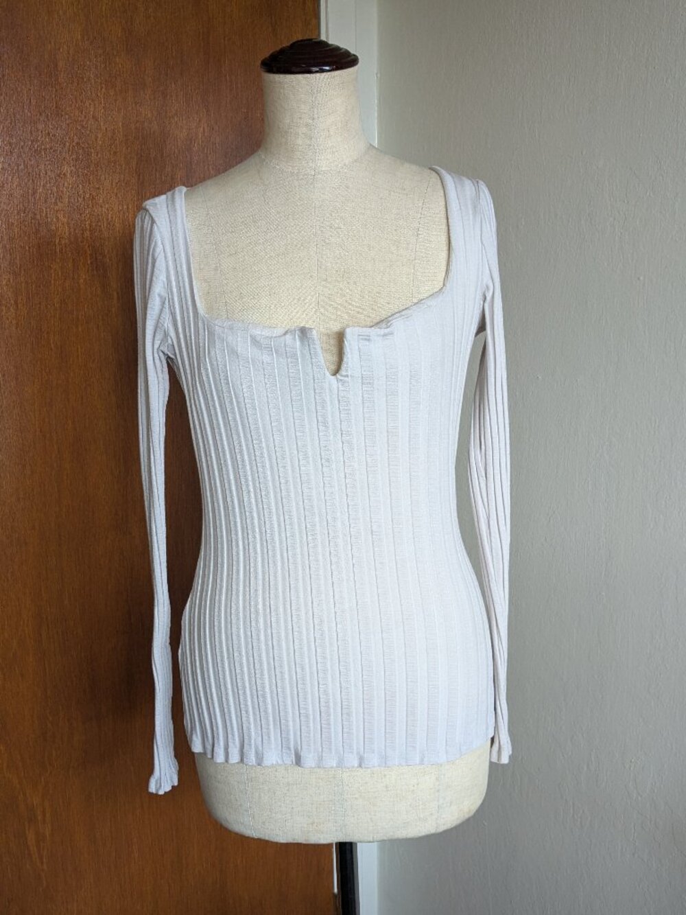 Reformation Delancey Top Cream Long Sleeve Ribbed Square Size Large - Picture 3 of 9
